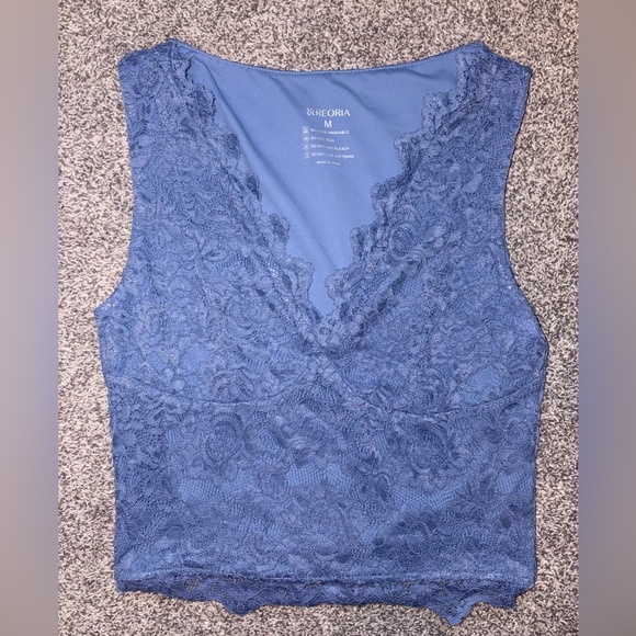 ReoRia Tops - ReoRia Blue Lace V-Neck Top
